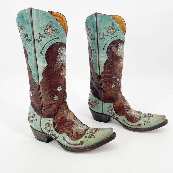 Old Gringo Bonnie Turquoise Brown Leather Floral Cowgirl Western Boot size 6.5 - Picture 1 of 10